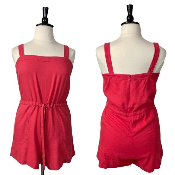 Gap Women's Romper Pink Adjustable Straps Linen Blend Salmon Pink New Size 14 - Picture 12 of 13